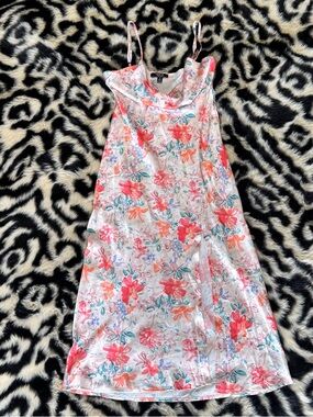 Silky floral slip pink & coral spaghetti-strap dress